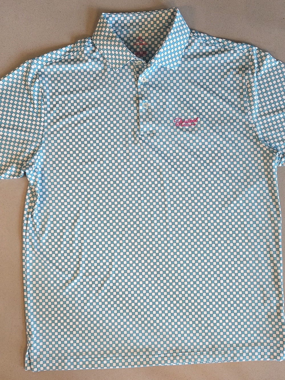Rhoback/ Barstool Collab Aqua & White Check Polo - Short Sleeve